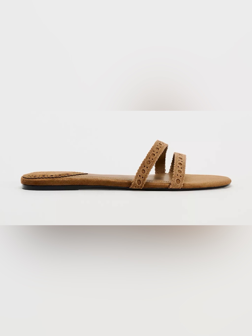 Suede Double-Strap Slide Sandals In Tan